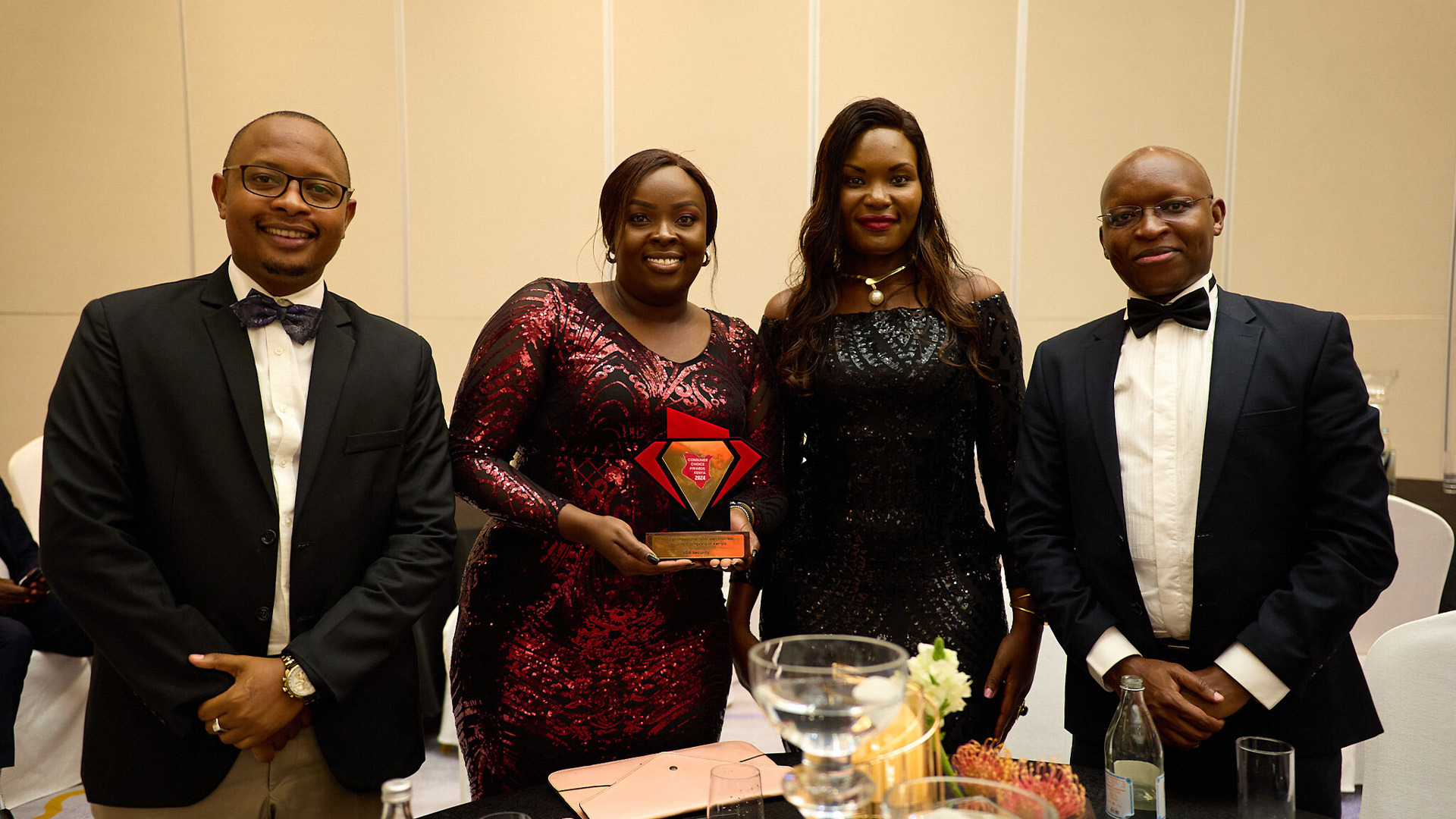 posing with award