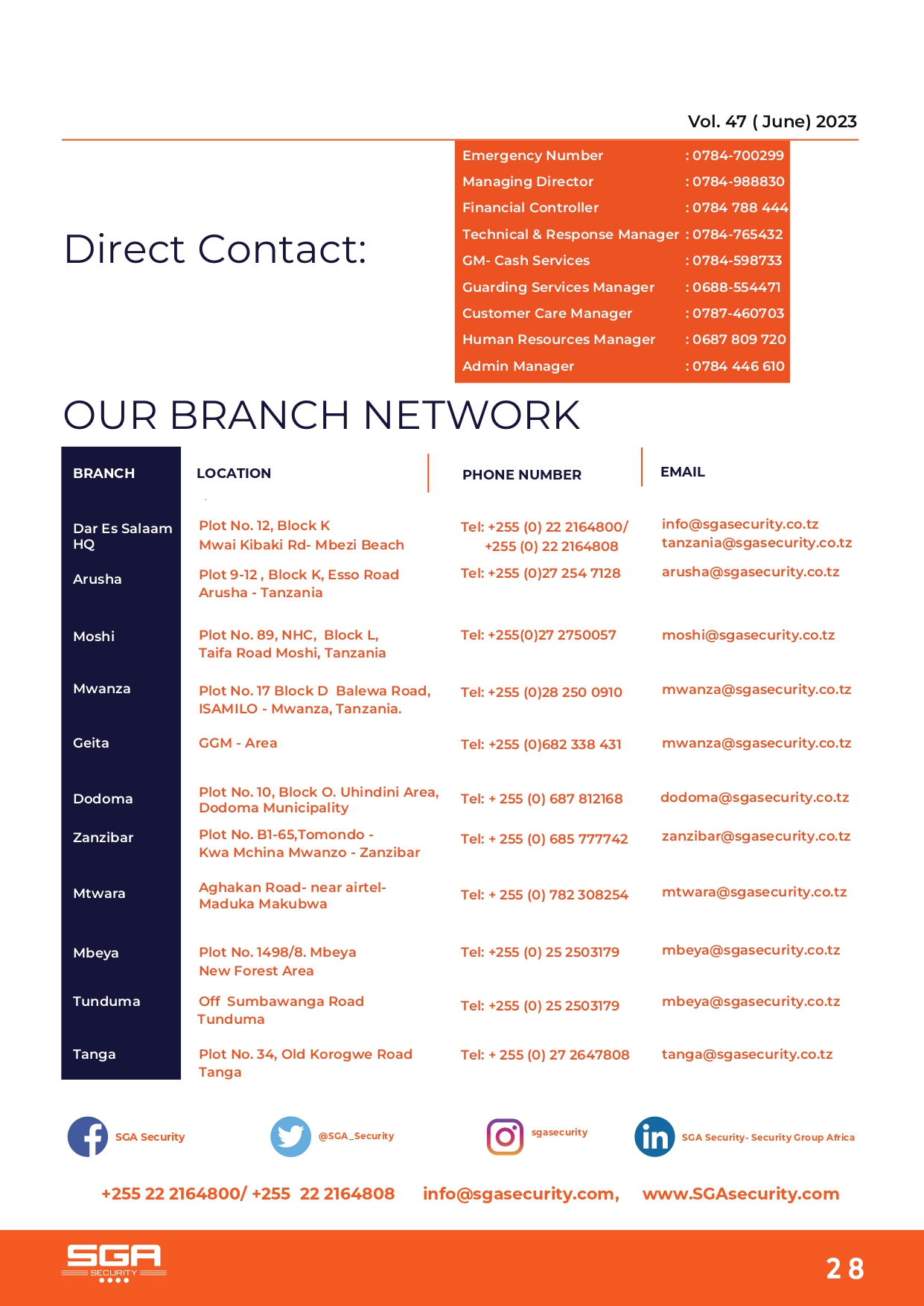 SGA security branches in Tanzania